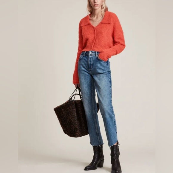 All Saints Alpaca Ork Cardigan Sweater in Lava Red - Picture 3 of 13